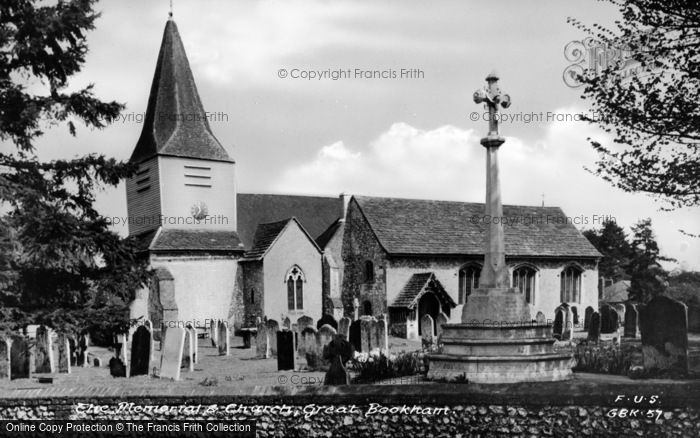 Photo of Great Bookham, The Memorial And Church c.1955