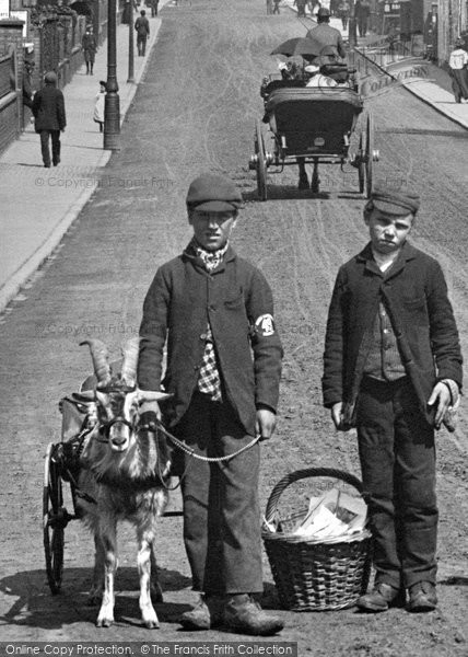 Photo of Great Yarmouth, Goat Carriage And Delivery Boy In Regent Road 1896