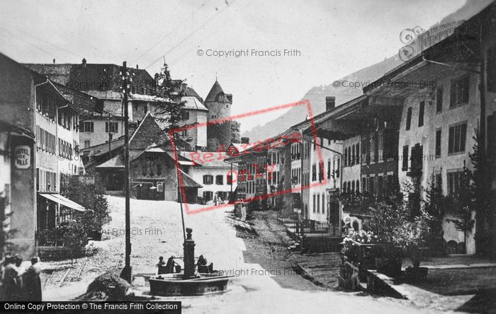 Photo of Gruyères, The Street And The Crucifix c.1920