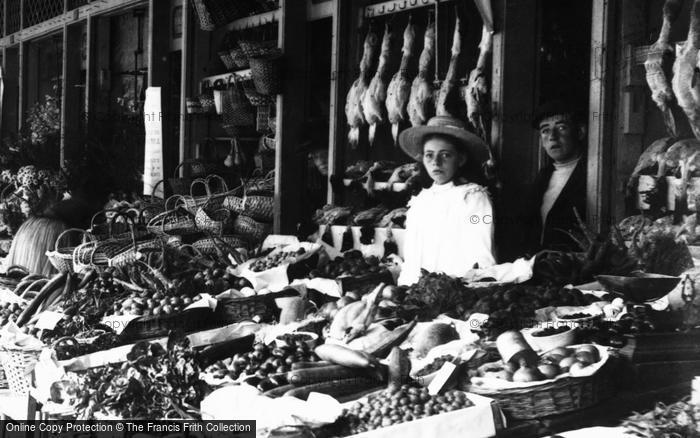 Photo of Guernsey, Stall, The French Halls Vegetable Market, St Peter Port c.1900