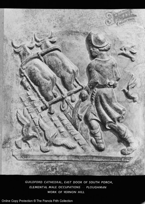 Photo of Guildford, Cathedral,  East Door Of South Porch, Elemental Male Occupations   Ploughman c.1965