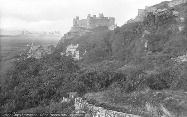 Photo of Harlech, Castle Showing Snowdon 1913