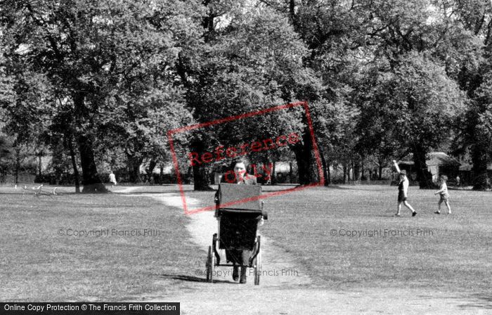 Photo of Hendon, Park, Woman Pushing Pram c.1955
