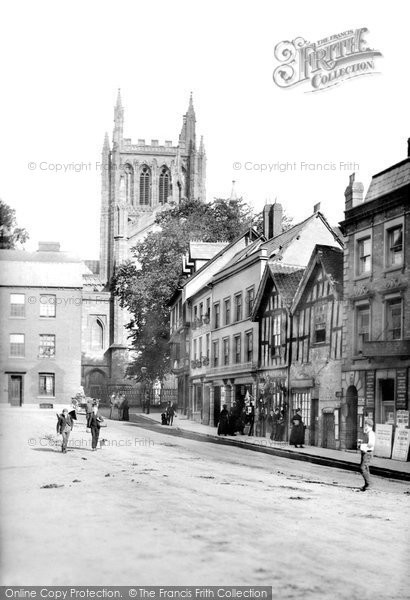 Photo of Hereford, Street And Cathedral Tower 1891