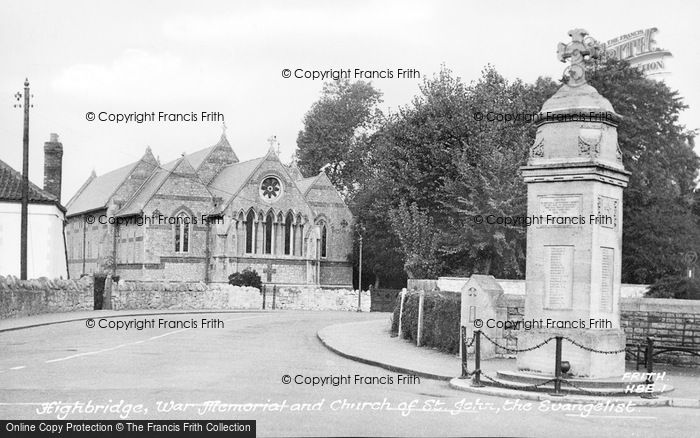Photo of Highbridge, War Memorial And Church Of St John The Evangelist c.1950