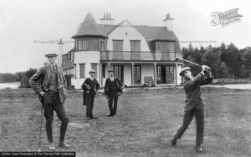 Hindhead, Golf House and George Pownall teeing off 1907