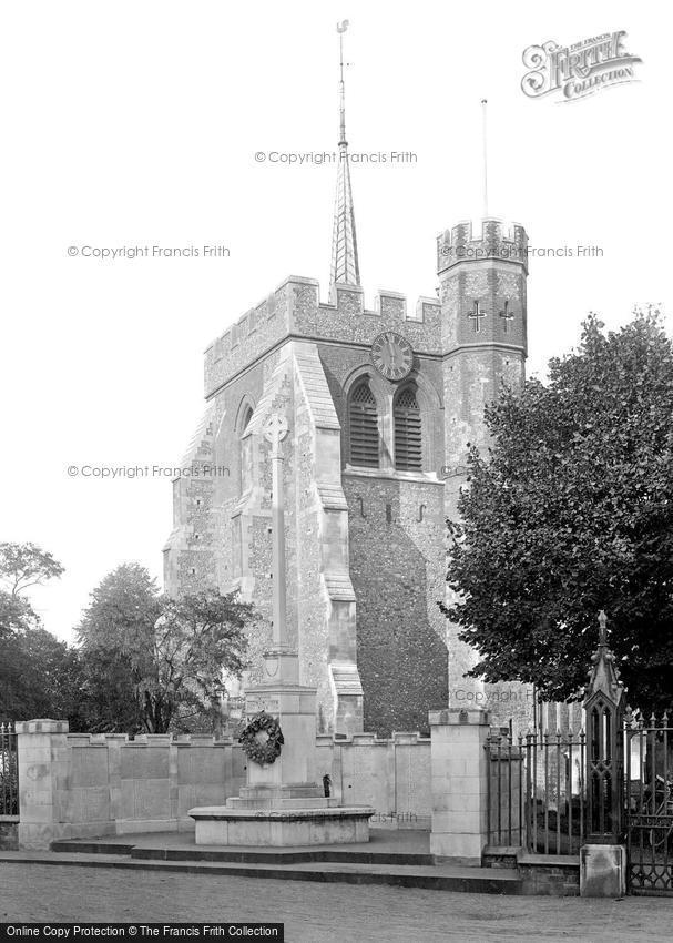 Hitchin, St Mary's Church and War Memorial 1931