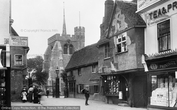 Photo of Hitchin, St Mary's Church from Market Place 1908