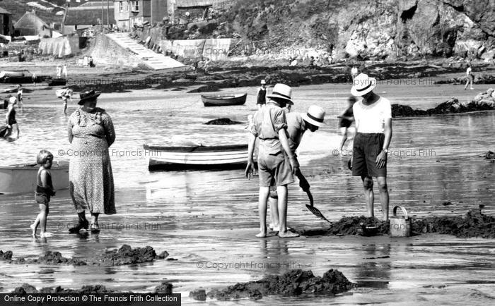Photo of Hope Cove, Digging On The Beach c.1936