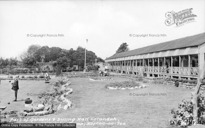 Photo of Hopton, Constitutional Holiday Camp, Dining Hall Veranda And Gardens c.1955