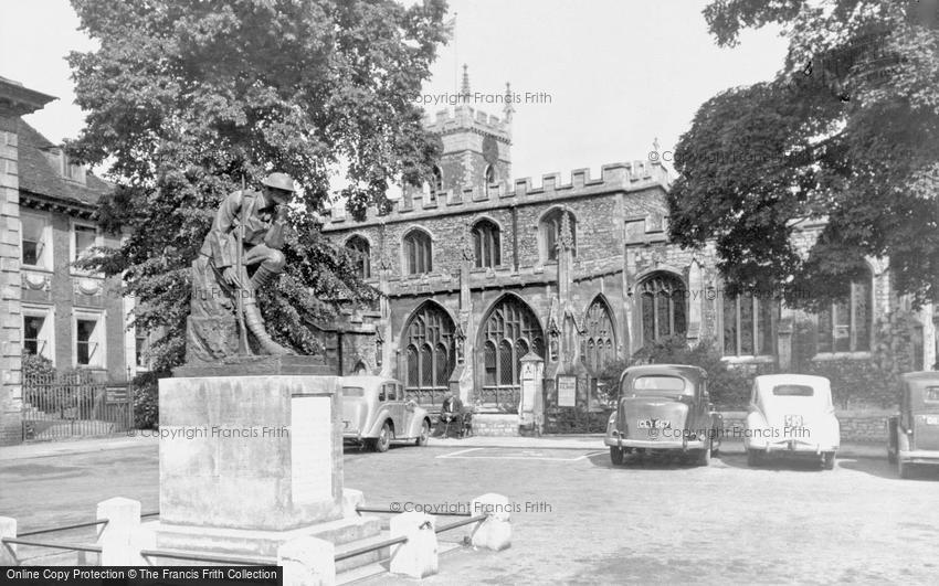 Huntingdon, All Saints Church and War Memorial c1955