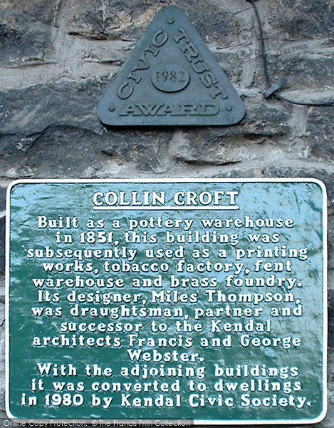 Photo of Kendal, Plaque In Collin Croft 2005