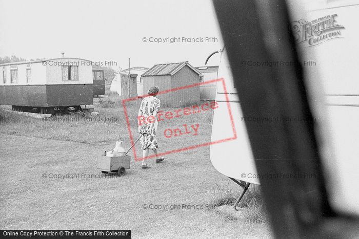 Photo of Knott End On Sea, Caravan Park, A Woman Pulling Water Cart 1953