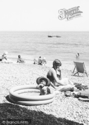 Mother And Child On The Beach c.1960, Ladram Bay