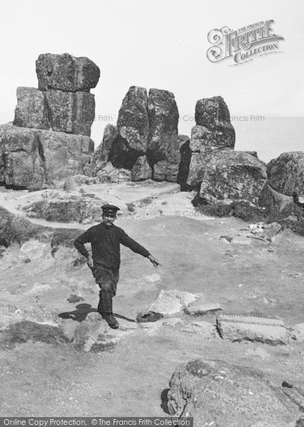 Photo of Land's End, A Man Pointing At Wesley's Stone 1928