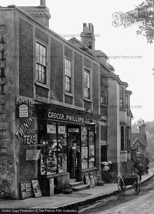 Photo of Leatherhead, Phillips Grocery And Drapery Shop, Bridge Street 1899