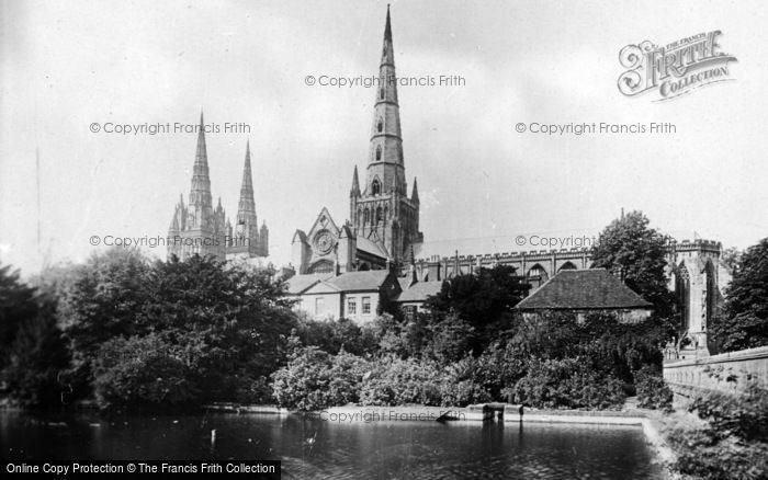 Photo of Lichfield, Cathedral From Pool c.1935