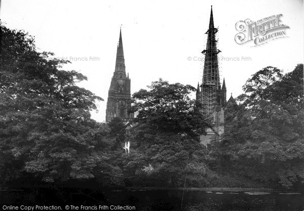 Photo of Lichfield, Cathedral From The Pool c.1955
