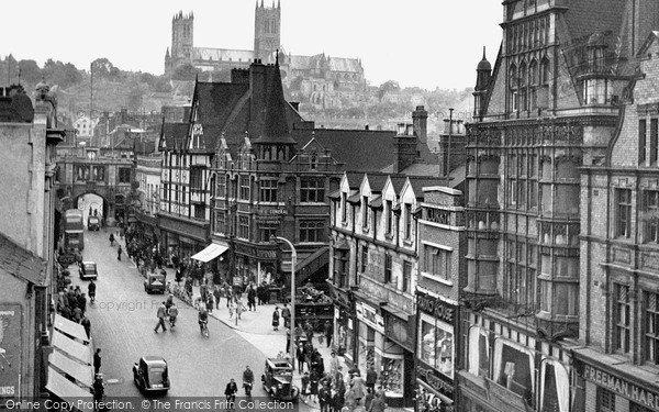 Photo of Lincoln, Cathedral And High Street c.1950