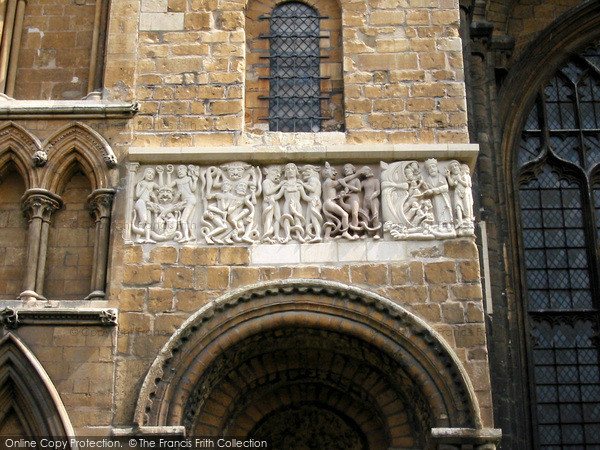 Photo of Lincoln, Twelth Century Frieze, Cathedral West Front 2004