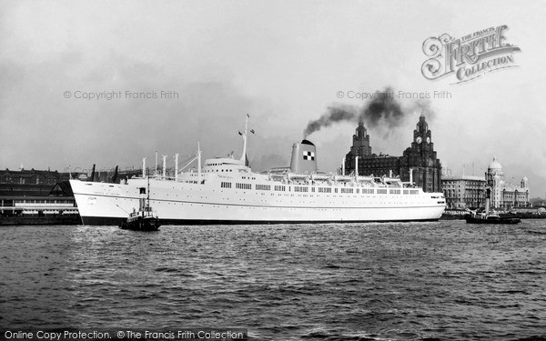 Photo of Liverpool, the 'Empress of England' leaving Liverpool c1958