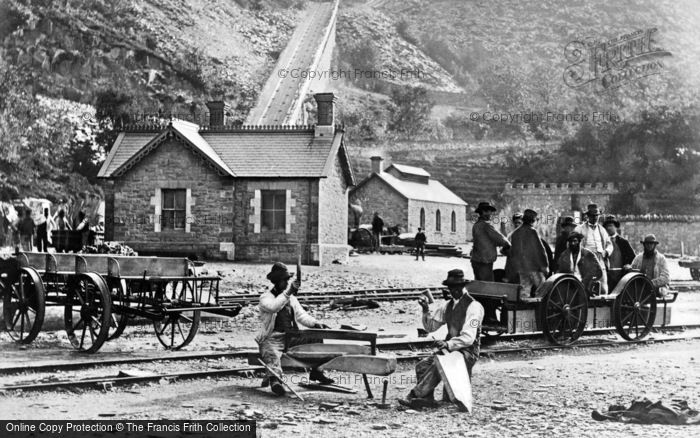 Photo of Llanberis, Quarrymen And Velocipede At Dinorwic Quarry c.1880