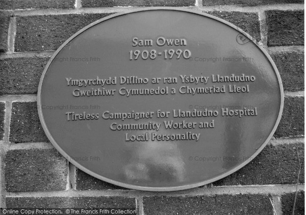 Photo of Llandudno, Plaque On Hospital Wall, Commemorating Sam Owen 2004