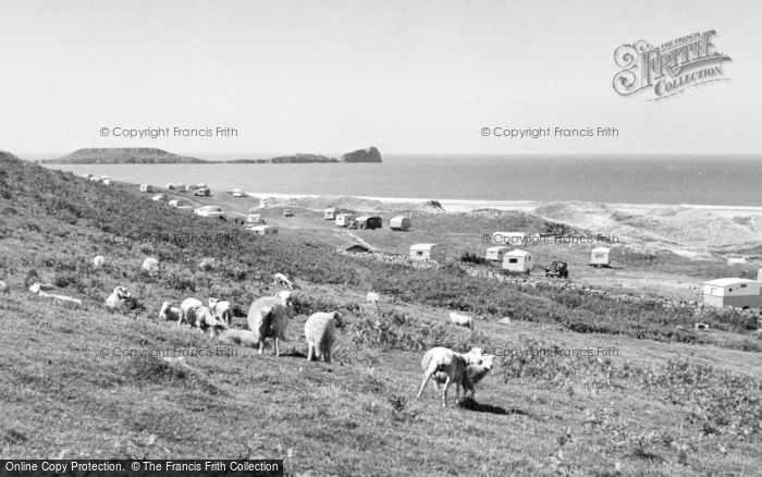 Photo of Llangennith, Caravan Site And Worms Head c.1955