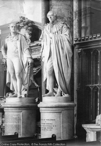 Photo of London, Benjamin Disraeli Statue, Westminster Abbey c.1890