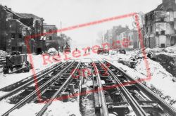 Bomb Damaged Tram Tracks In The Snow c.1940, London