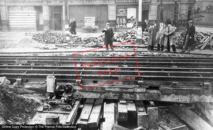 Photo of London, Damaged Tram Tracks, By Vauxhall Bridge 1940