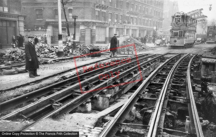 Photo of London, Damaged Tram Tracks Near Vauxhall Bridge 1940