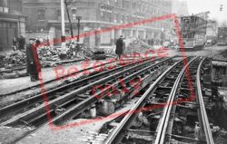 Damaged Tram Tracks Near Vauxhall Bridge 1940, London