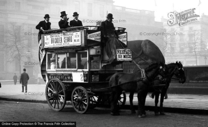 Photo of London, Horse Drawn Bus c.1890