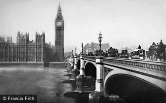 London, Houses of Parliament and Westminster Bridge 1890