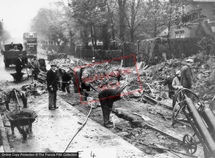 Photo of London, Repairing The Air Raid Damaged Tram Tracks c.1940