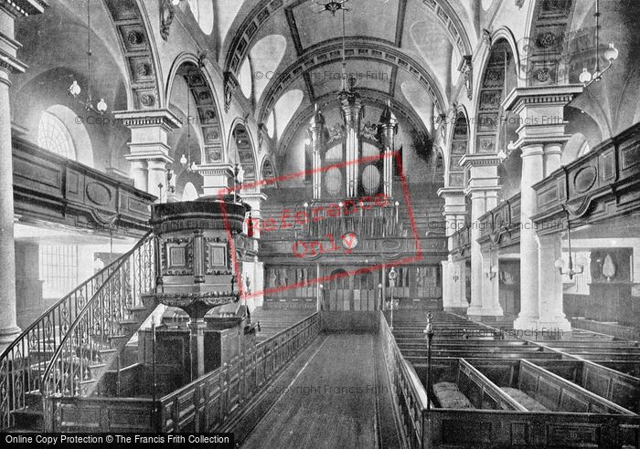 Photo of London, St Bride's Church, The Nave With Pulpit And Organ c.1895