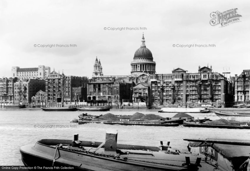 London, St Paul's Cathedral from River Thames c1950