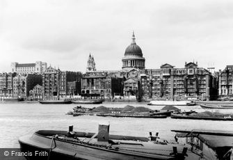 London, St Paul's Cathedral from River Thames c1950