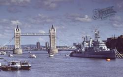 Tower Bridge, Battle Cruiser H.M.S.Belfast And Shooters Hill c.1980, London