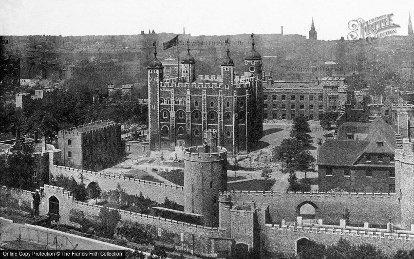 London, Tower of London from Tower Bridge c1890