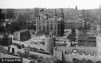 London, Tower of London from Tower Bridge c1890