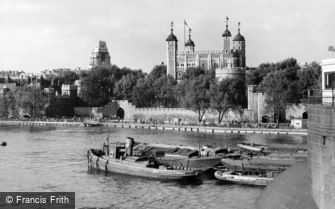 London, Tower of London from Tower Bridge c1950