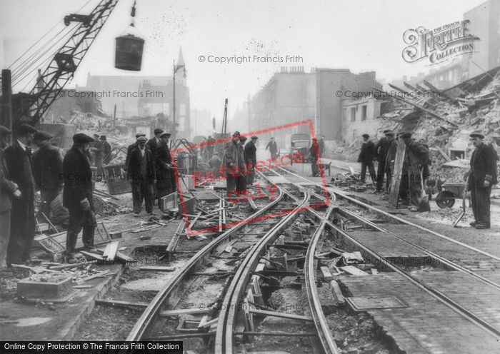 Photo of London, War Damaged Tram Tracks, Bermondsey c.1940
