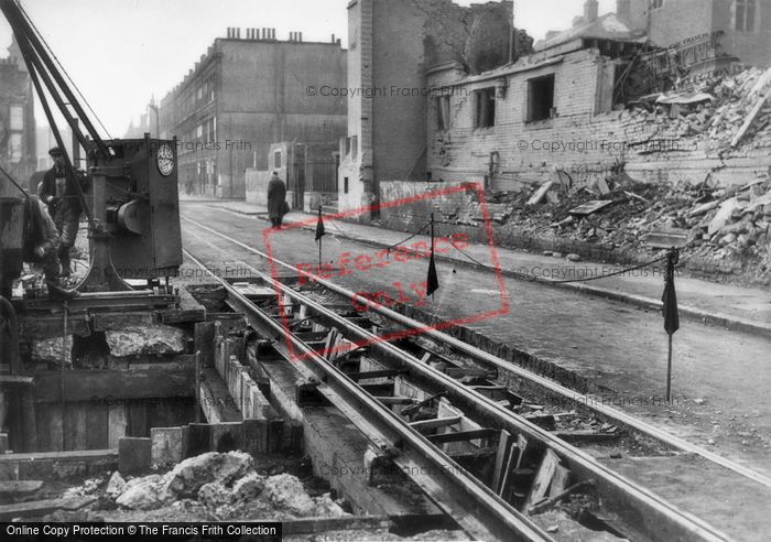 Photo of London, War Damaged Tram Tracks, Bermondsey c.1940