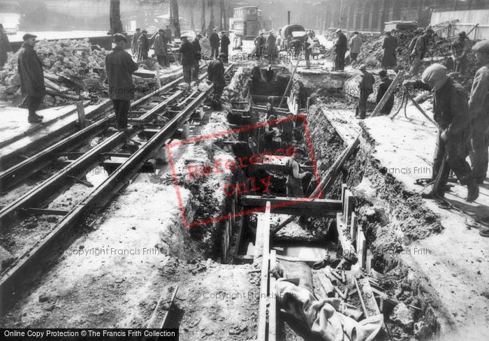 Photo of London, War Damaged Tram Tracks c.1940