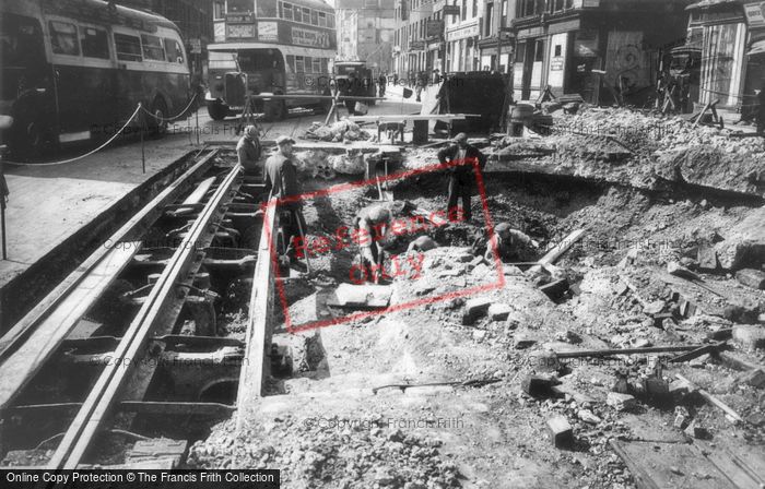 Photo of London, War Damaged Tram Tracks c.1940