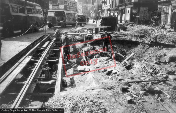 photo-of-london-war-damaged-tram-tracks-c-1940