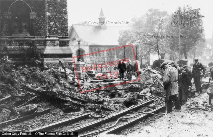 Photo of London, War Damaged Tram Tracks c.1940