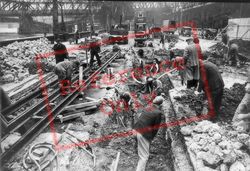 War Damaged Tram Tracks, Near Hungerford Bridge c.1940, London